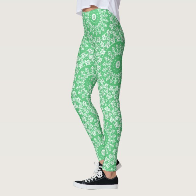 Emerald Grönt Mandala Mönster Leggings (Vänster)
