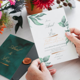 Emerald Grönt Marble & Guld Eucalyptus Bröllop Inbjudningar