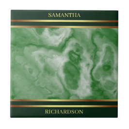 Emerald Grönt Marble och Guld Rand Namn Kakelplatta