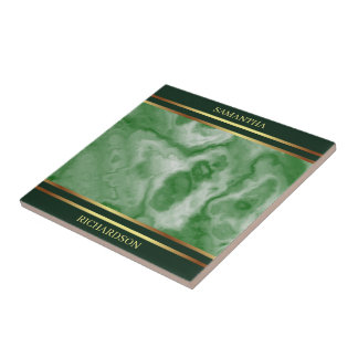 Emerald Grönt Marble och Guld Rand Namn Kakelplatta
