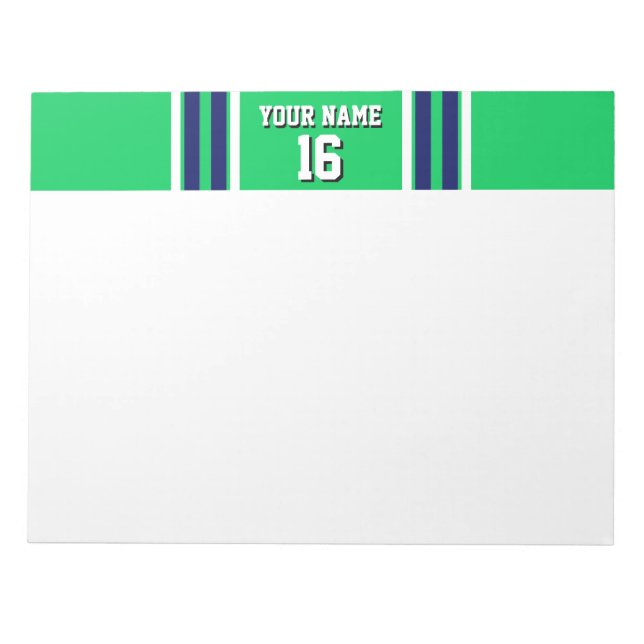 Emerald Grönt med Navy White Rand Team Jersey Anteckningsblock (Framsida)