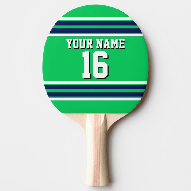 Emerald Grönt med Navy White Rand Team Jersey Pingisracket (Framsidan)