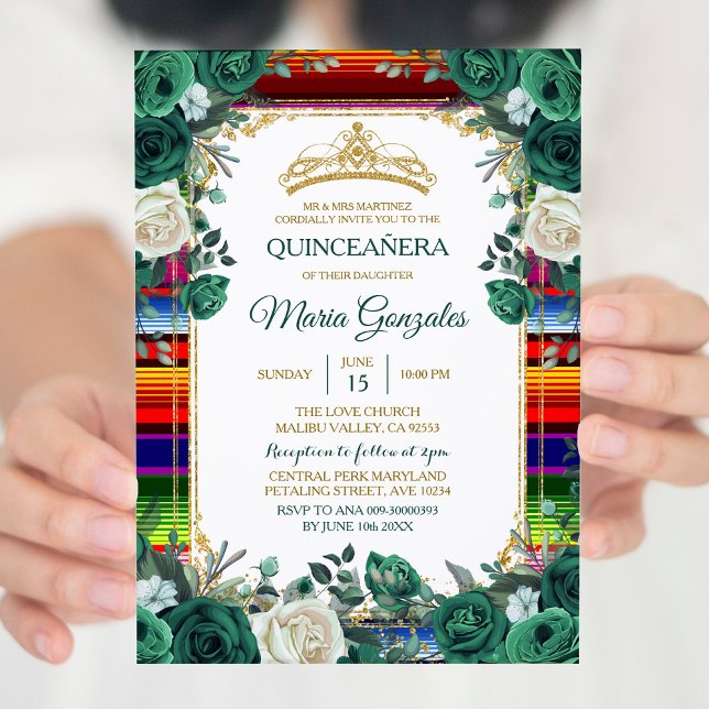 Emerald Grönt Mexican Charra Mis Quince-inbjudan Inbjudningar (Skapare uppladdad)