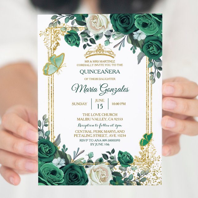 Emerald Grönt Mexican Charra Mis Quince-inbjudan Inbjudningar (Skapare uppladdad)