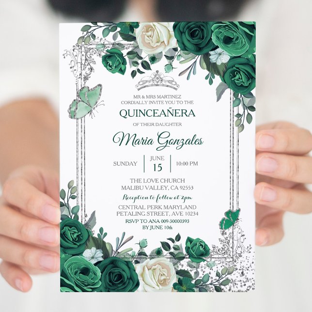 Emerald Grönt Mexican Charra Mis Quince Inbjudningar (Skapare uppladdad)