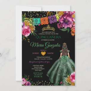 Emerald Grönt Mexican Quinceañera 16th Butterfly Inbjudningar