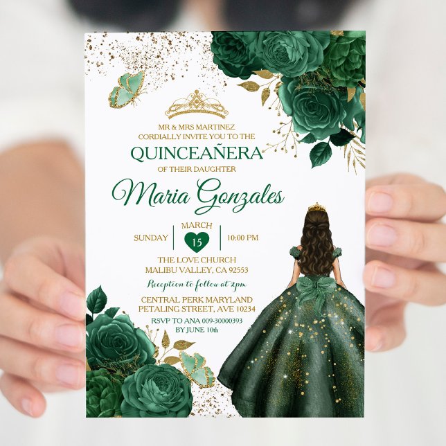 Emerald Grönt Mexican Quinceañera Butterfly Inbjudningar (Skapare uppladdad)