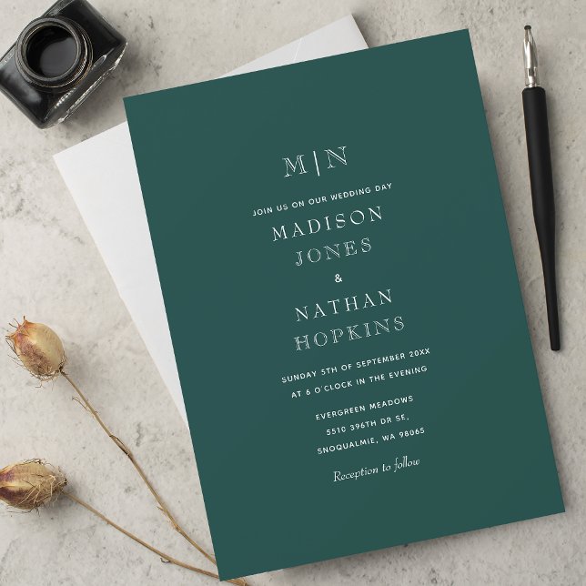 Emerald Grönt Minimal Monogram Bröllop Inbjudningar (Skapare uppladdad)
