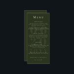 Emerald Grönt Minimalist Bröllop Menu med fet stil Meny<br><div class="desc">Anpassa en elegant-meny för bröllop med den här menyn med minimalistisk Bröllop-typ för Emerald Grönt. Menydesignen har minimal fetstil och modern typografi. Lägg till alternativen namn,  Datum och meny för,  bröllop för att anpassa. Utformning av perfekten för par som vill ha en minimalistisk utformning för bröllop.</div>