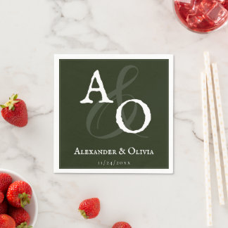Emerald Grönt Minimalist Monogram Bröllop Pappersservett