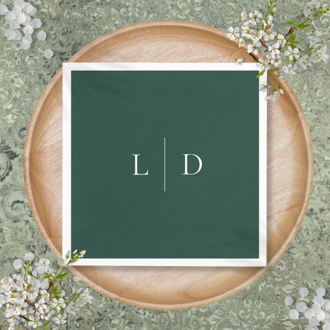 Emerald Grönt Minimalist Monogram Bröllop Pappersservett (Emerald Green Minimalist Monogram Wedding Napkins)