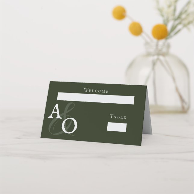Emerald Grönt Minimalist Monogram Placeringskort (Framsida)