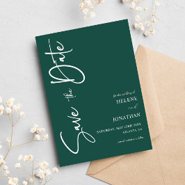 Emerald Grönt Minimum Calligraphy Bröllop Spara Datumet
