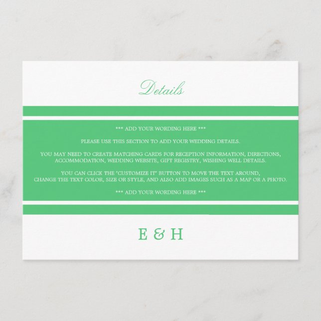 Emerald Grönt Modern Bröllop Detail Tilläggskort (Framsida)
