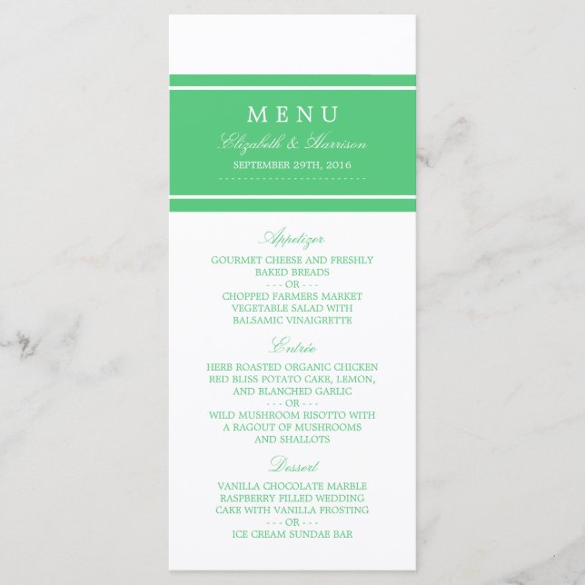 Emerald Grönt Modern Bröllop Menu Meny (Framsida)