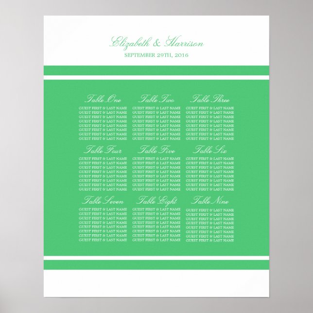 Emerald Grönt Modern Bröllop-sittdiagram Poster (Framsidan)
