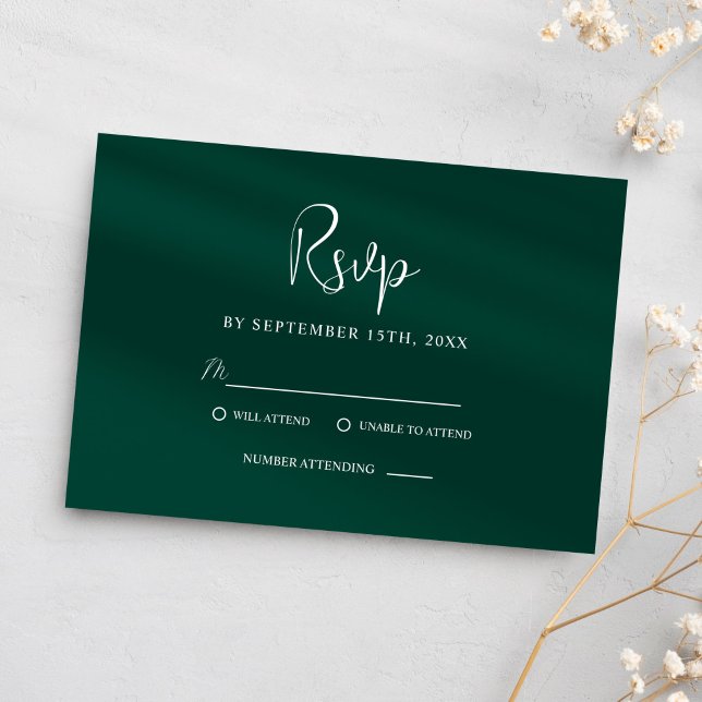 Emerald Grönt Modern Classy Elegant bröllop OSA Kort (Emerald Green Modern Classy Elegant Wedding RSVP Card)