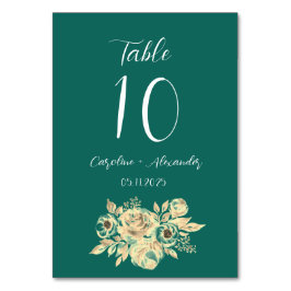 Emerald Grönt Modern Elegant Unik Blommigt Bröllop Bordsnummer