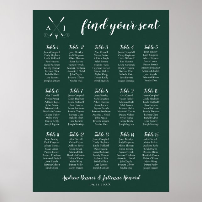 Emerald Grönt Modern Monogram Golf Bröllop Poster (Framsidan)