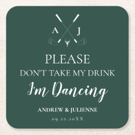 Emerald Grönt Modern Monogram Golf Bröllop Underlägg Papper Kvadrat