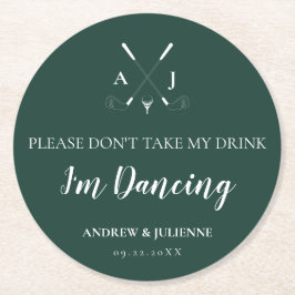 Emerald Grönt Modern Monogram Golf Bröllop Underlägg Papper Rund