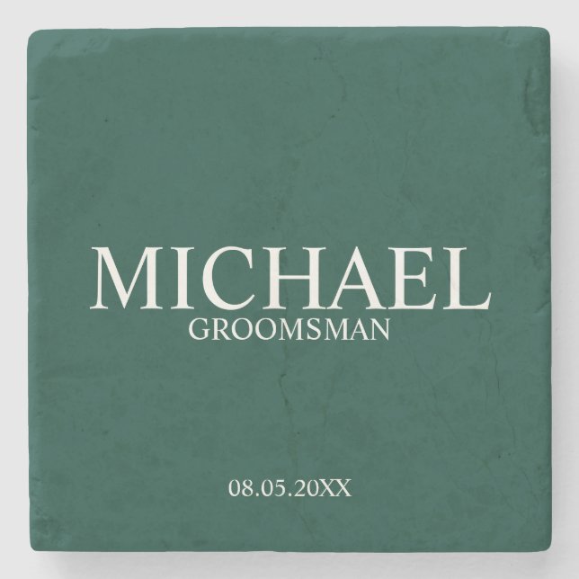Emerald Grönt Modern Personlig Groomsman Stenunderlägg (Framsidan)