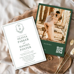 Emerald Grönt Modern QR Code Vapensköld Photo Bröl Inbjudningar