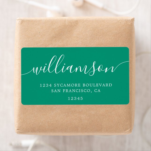 Emerald Grönt Modern Script Family Returadress Fraktsedel (Insitu)