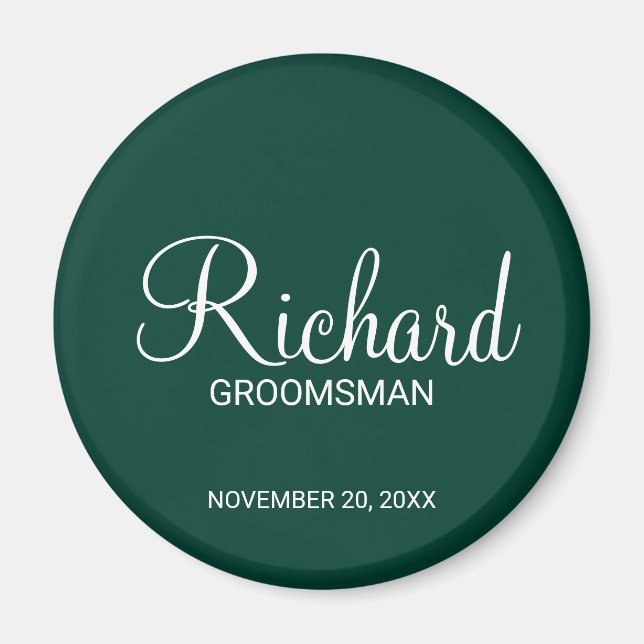Emerald Grönt Modern Script Personlig Groomsman Magnet (Framsidan)