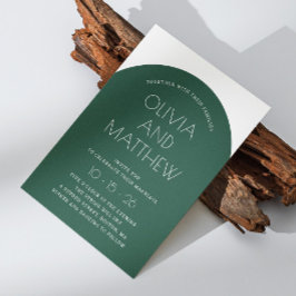 Emerald grönt modern typography arch bröllop + QR Inbjudningar