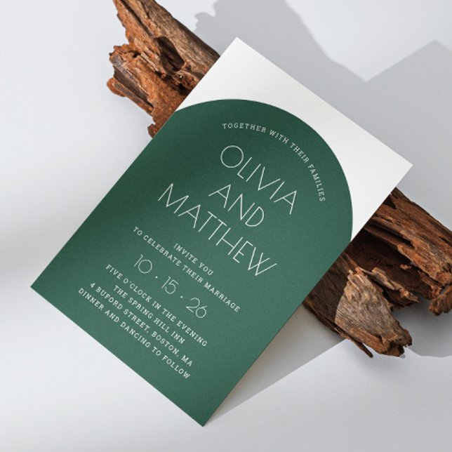 Emerald grönt modern typography arch bröllop + QR Inbjudningar (Skapare uppladdad)