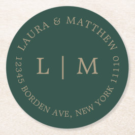 Emerald Grönt Monogram Bröllop Underlägg Papper Rund