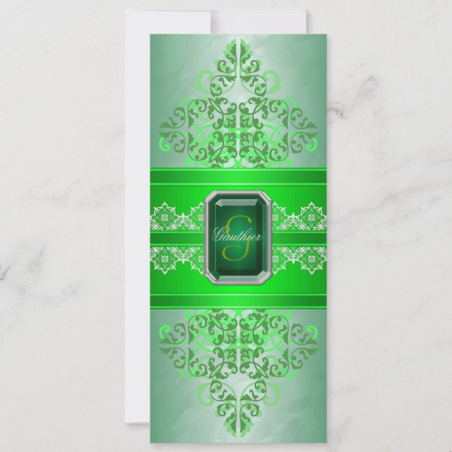 Emerald Grönt Monogram - Bröllopsbjudande Inbjudningar (Framsida)