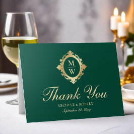 Emerald Grönt Monogram Elegant Guld - tackkort