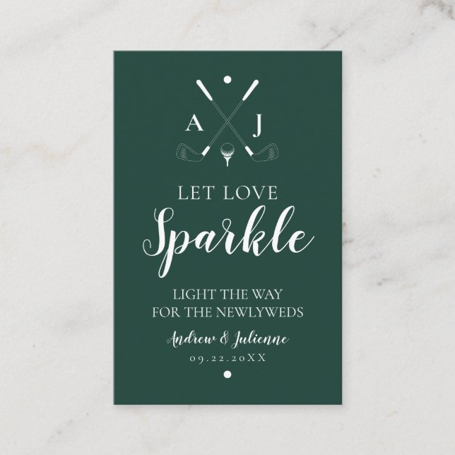 Emerald Grönt Monogram Golf Bröllop Sparkler Märkr Visitkort (Framsida)