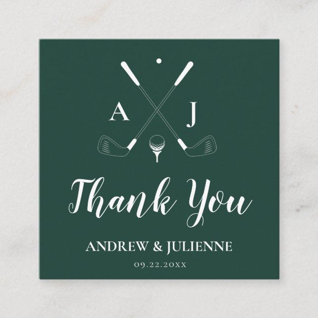 Emerald Grönt Monogram Golf Wedding Favor Märkre Fyrkantigt Visitkort (Framsida)