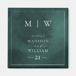 Emerald Grönt Monogram & Gräns Bröllop Magnet