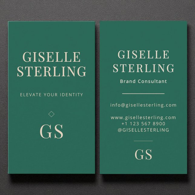 Emerald Grönt Monogram Modern Elegant Minimalist Visitkort (Skapare uppladdad)