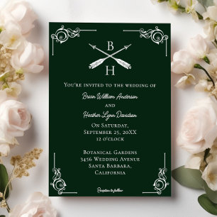 Emerald Grönt Monogram och Arrows Bröllop Inbjudningar