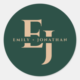 Emerald grönt monogram par namn faller bröllop runt klistermärke