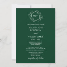 Emerald Grönt Monogram Vapensköld Wedding bjudande