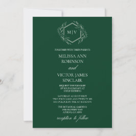 Emerald Grönt Monogram Vapensköld Wedding bjudande Inbjudningar