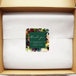 Emerald Grönt Moody Blommigt Burgundy Bröllop Fyrkantigt Klistermärke<br><div class="desc">#zazzlemade</div>