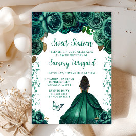 Emerald Grönt Mörk Skin Princess Sweet sixteen Inbjudningar