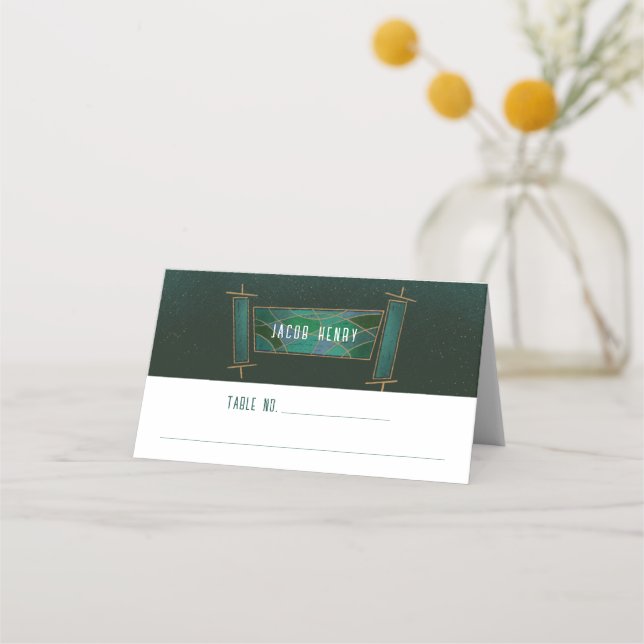 Emerald Grönt Mosaic Torah Rulla Pub/Bat mitzvah Placeringskort (Framsida)