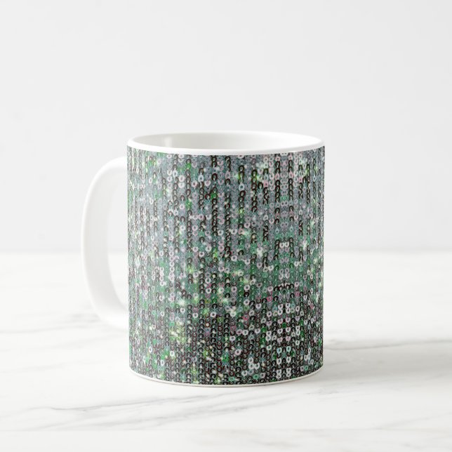 Emerald grönt mousserande glitter-sekvenser kaffemugg (Framsida vänster)