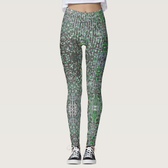 Emerald grönt mousserande glitter-sekvenser leggings (Framsida)