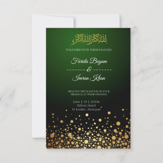 Emerald Grönt Muslim Wedding bjudande OSA Kort (Framsida)