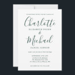 Emerald Grönt Namnteckning skript Bröllop Inbjudningar<br><div class="desc">Den här inbjudan från elegant bröllop kan vara personlig med dina uppgifter i chic emerald grönt lettering. Den innehåller information om att du har namnteckning stil namn. Designad av Thisisnotme©</div>