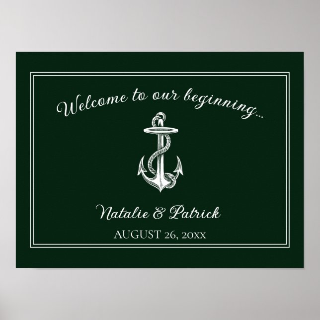 Emerald Grönt Nautical Anchor Bröllop Poster (Framsidan)